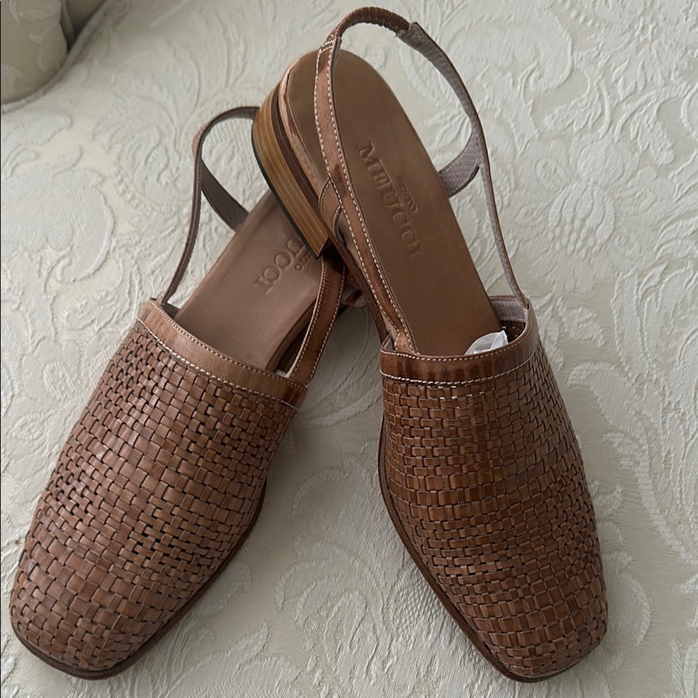 Sesto Meucci Brown Woven Leather Sandals